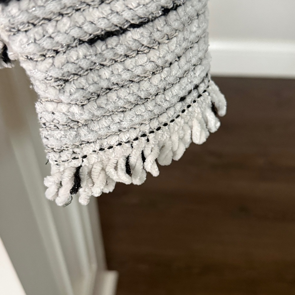 NIC+ZOE White and Black Open-Front Fringe-Trim Knit Cardigan - Picture 7 of 10
